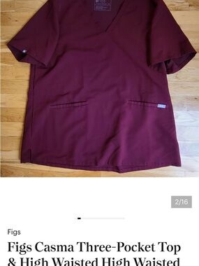 Figs Women's Three-Pocket V-Neck Top - Burgundy